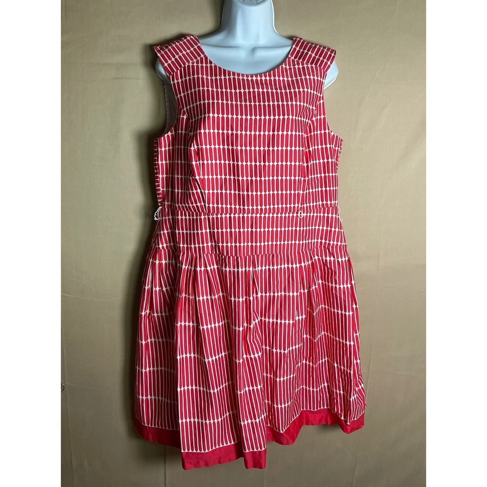 Dressbarn Womens 16 Red White Geometric Fit &‎ Flare Sleeveless Pleated Dress